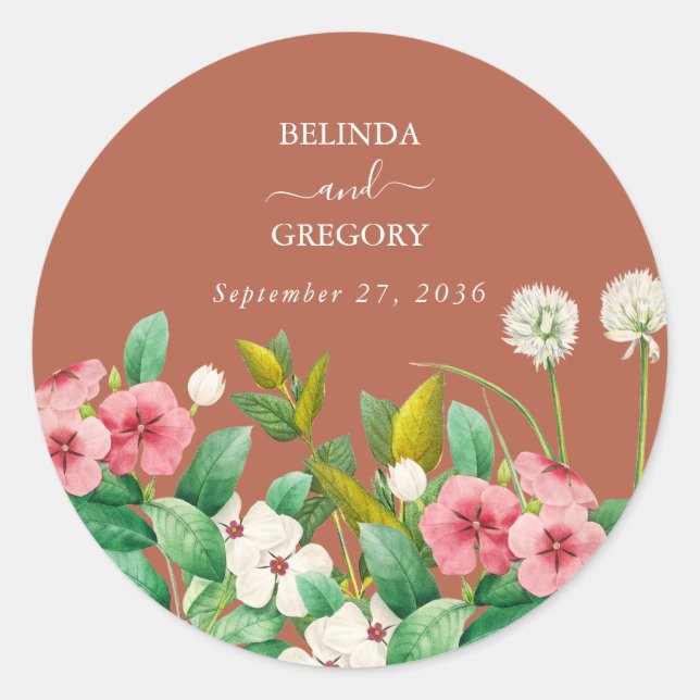 Sticker Rond Périwinkle Burnt Orange Terracotta Mariage (Devant)