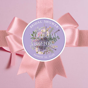 Sticker Rond Périwinkle Fleur sauvage pressé Fête des mariées B