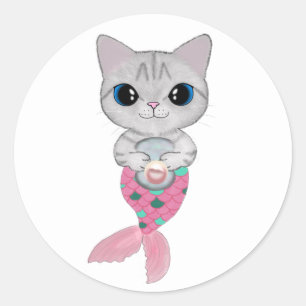 Sticker Rond Perle rose Purrmaid