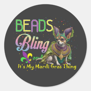 Sticker Rond Perles Bling Chihuahua Mardi Gras Thing Carnival