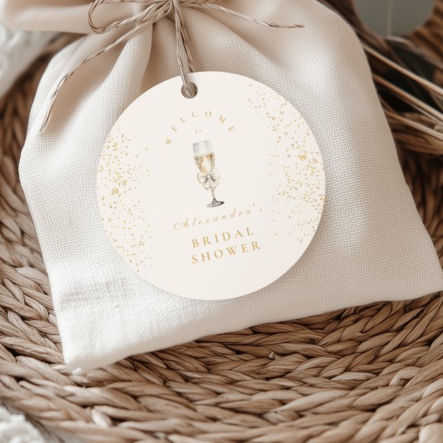 Sticker Rond Perles Bow Et Fête des mariées Prosecco (Créateur téléchargé)