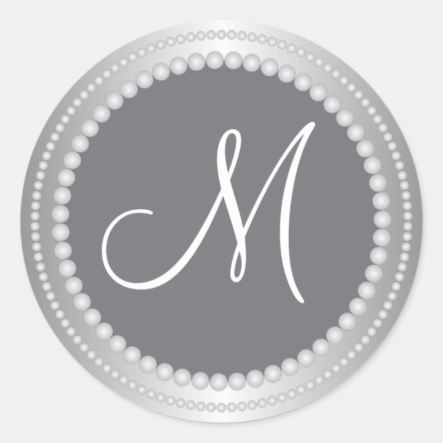 Sticker Rond Perles d'argent personnalisées Phoques Mariages Mo (Devant)