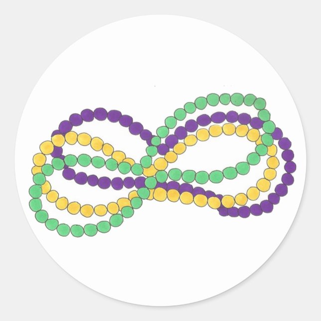 Sticker Rond Perles de collier Mardi Gras Bourbon Street NOLA (Devant)