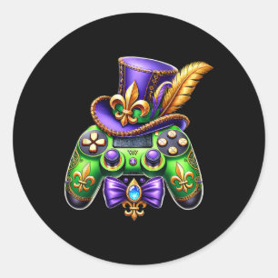 Sticker Rond Perles de contrôleur de jeu vidéo Mardi Gras Carni