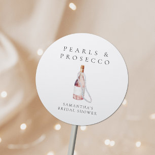 Sticker Rond Perles et Prosecco Élégante Baby Shower de Mariée