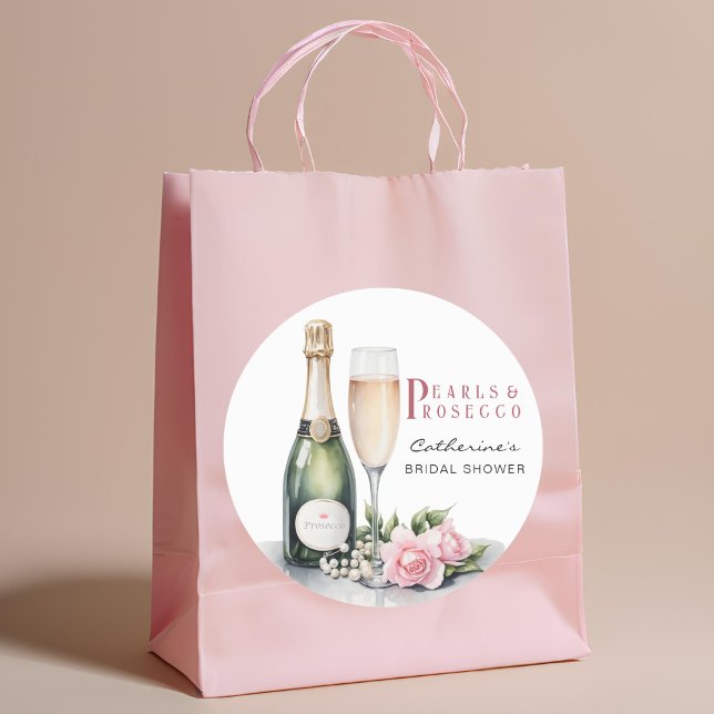 Sticker Rond Perles et prosecco : élégante douche de mariée flo (Créateur téléchargé)