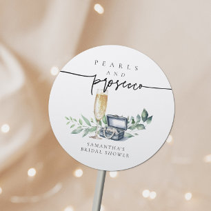 Sticker Rond Perles et Prosecco Élégante Mariée Dorée