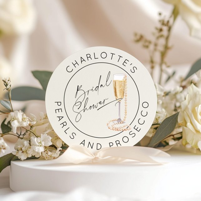 Sticker Rond Perles et Prosecco Mariage moderne script (Créateur téléchargé)
