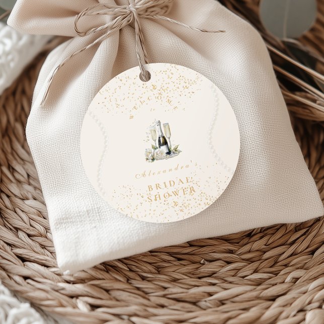 Sticker Rond Perles et Prosecco pour l'enterrement de vie de je (Créateur téléchargé)