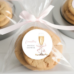 Sticker Rond Perles roses et bow de prosecco pour enterrement d