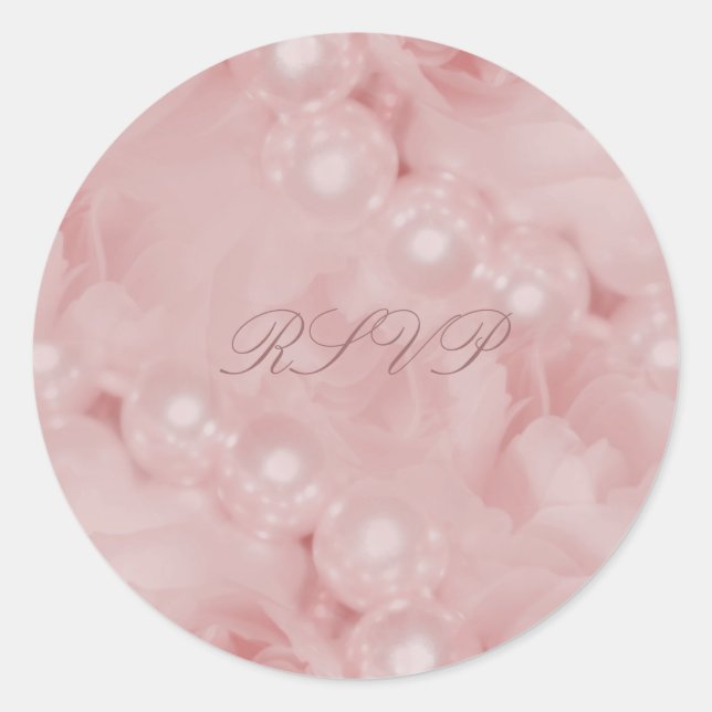 Sticker Rond Perles roses roses élégantes fiançailles de mariag (Devant)