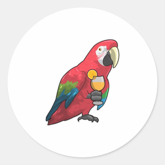 Sticker Rond Perroquet au verre de jus d'orange (Devant)