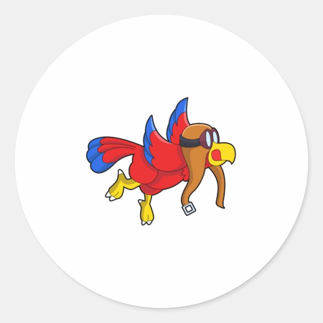 Sticker Rond Perroquet au vol en tant que pilote (Devant)