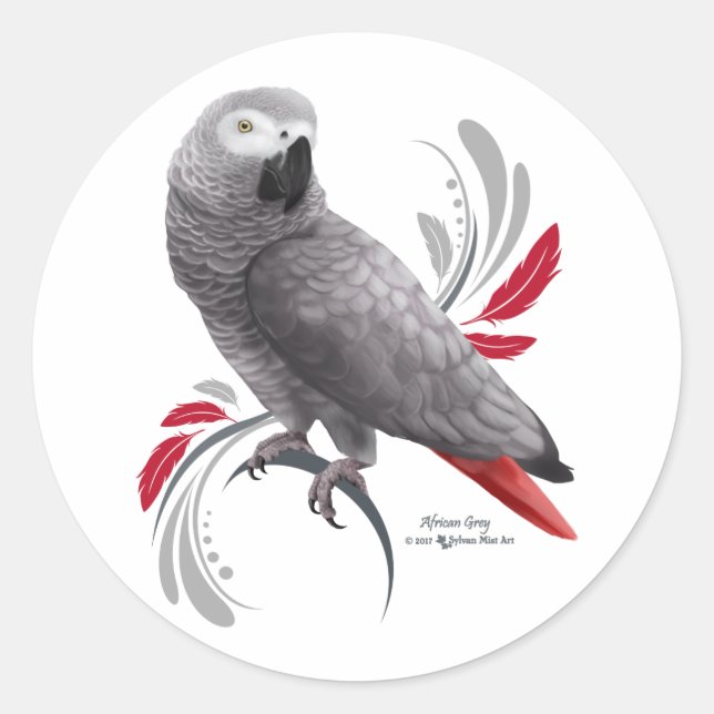 Sticker Rond Perroquet gris d'Afrique (Devant)