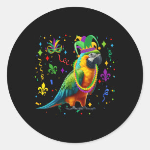 Sticker Rond Perroquet portant des perles Mardi Gras Casquette