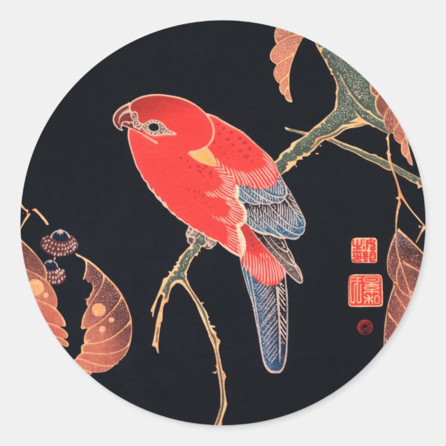 Sticker Rond Perroquet rouge sur la branche d'un arbre par Ito  (Devant)