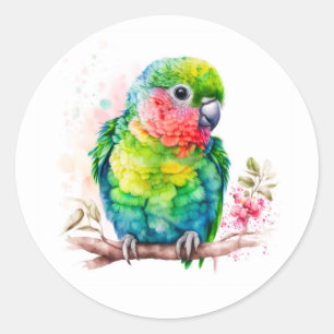 Sticker Rond Perroquet vert - Bébé mignon oiseau