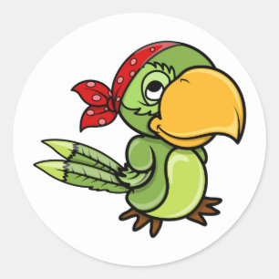 Sticker Rond Perroquet vert caricature