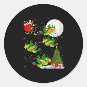 Sticker Rond Perroquets Bird Père Noël Sleigh Flying Funny Magi