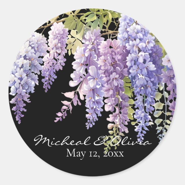 Sticker Rond Persoanliser violet de l'aquarelle glyteria floral (Devant)