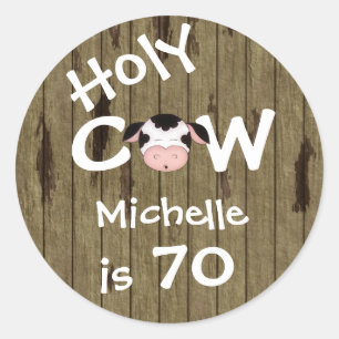 Sticker Rond Personalisé Funny Holy Cow 70th Birthday Humorisor