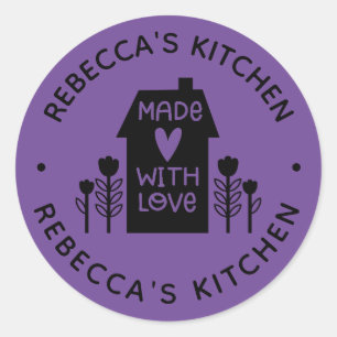 Sticker Rond Personalisé Violet Fait Maison Avec Amour