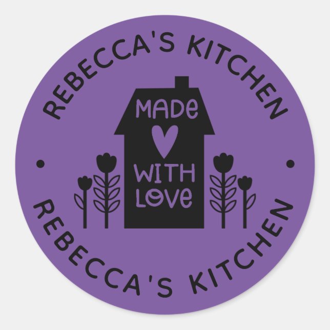 Sticker Rond Personalisé Violet Fait Maison Avec Amour (Devant)