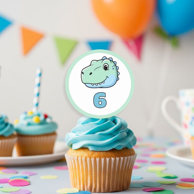 Sticker Rond Personalized Dinosaur Age Cupcake Toppers | Dino  (Créateur téléchargé)