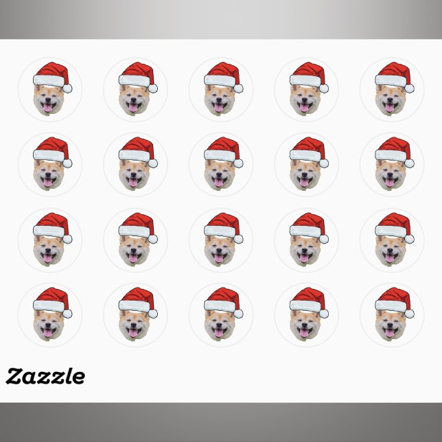 Sticker Rond Personalized Dog Face Photo Santa Hat Christmas (Créateur téléchargé)