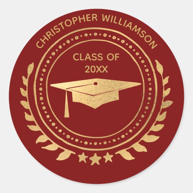 Sticker Rond Personalized Graduate Black Gold Classic Monogram (Devant)