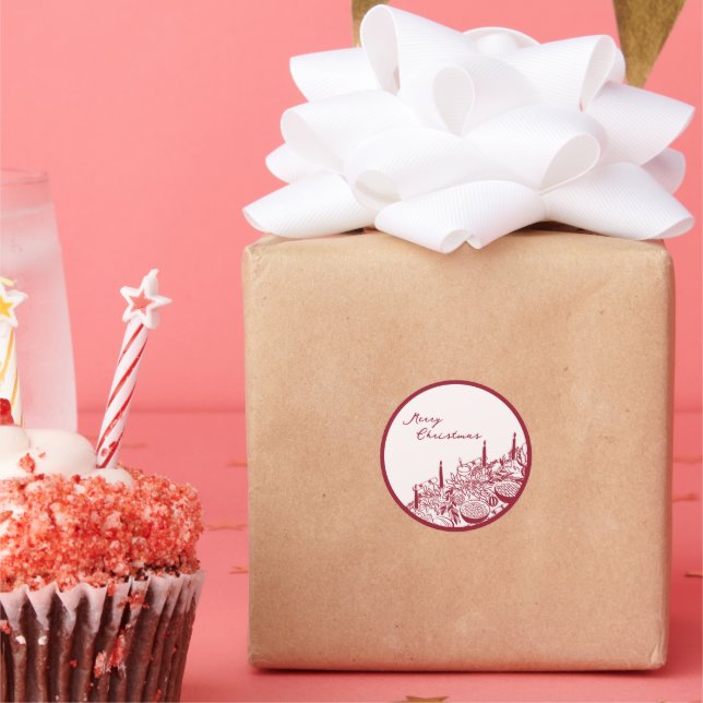 Sticker Rond Personalized Merry Christmas Table Minimal Design (Fête)