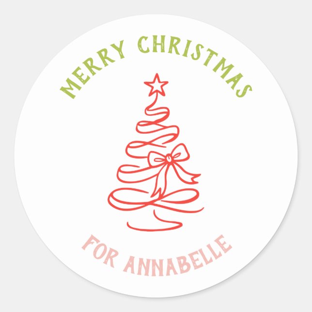 Sticker Rond Personalized Name Merry Christmas Tree (Devant)