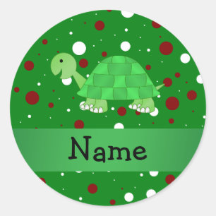 Sticker Rond Personalized name turtle christmas polka