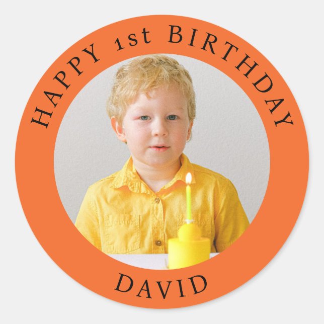 Sticker Rond Personalized Photo, Name And Age Birthday Classic (Devant)