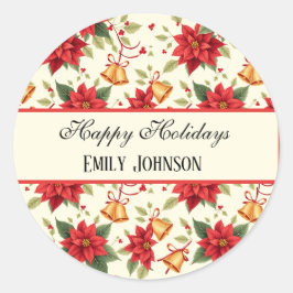 Sticker Rond Personalized Retro Christmas Floral Stationery 