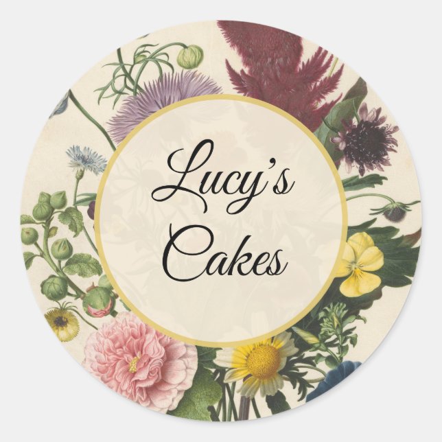 Sticker Rond Personalized Vintage Floral Botanical (Devant)