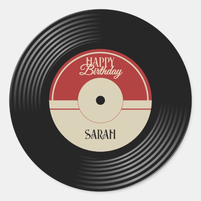 Sticker Rond Personalized Vinyl Record Birthday  (Devant)
