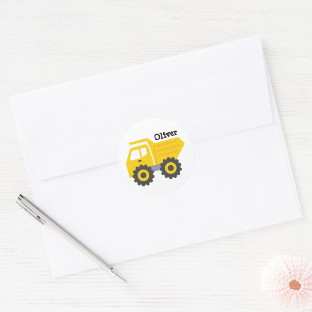 Sticker Rond Personalized Yellow Dump Truck (Enveloppe)