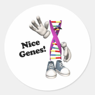 Sticker Rond Personnage de bandelette d'ADN avec gènes sympas