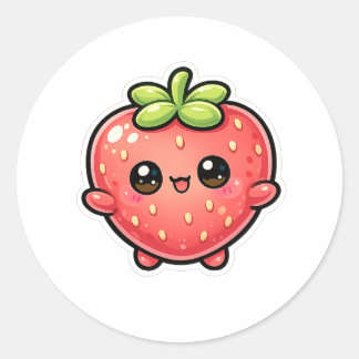 Sticker Rond Personnage de fraise Kawaii mignon
