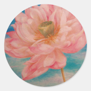Sticker Rond personnage nénuphar illustré bleu & rose