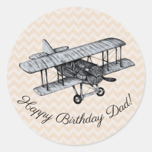 Sticker Rond Personnalisable Biplane vintage