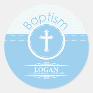 Sticker Rond Personnalisable, Enfant Garçon Bleu de Dieu Bapt