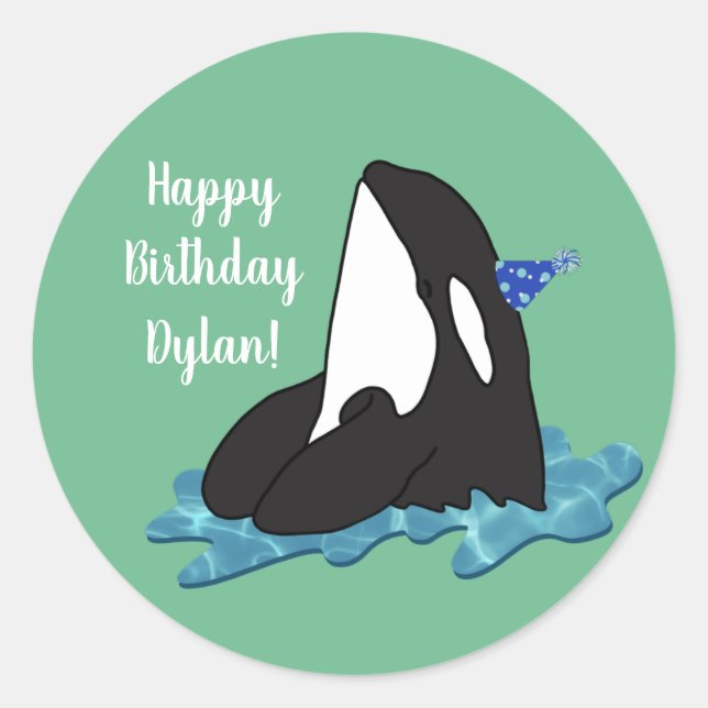 Sticker Rond Personnalisable Orca Killer Whale Anniversaire (Devant)