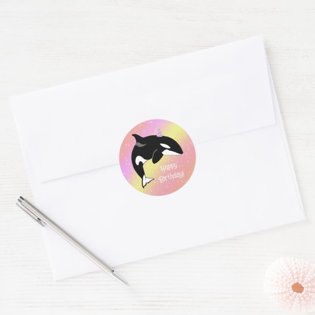 Sticker Rond Personnalisable Orca Killer Whale Anniversaire (Enveloppe)