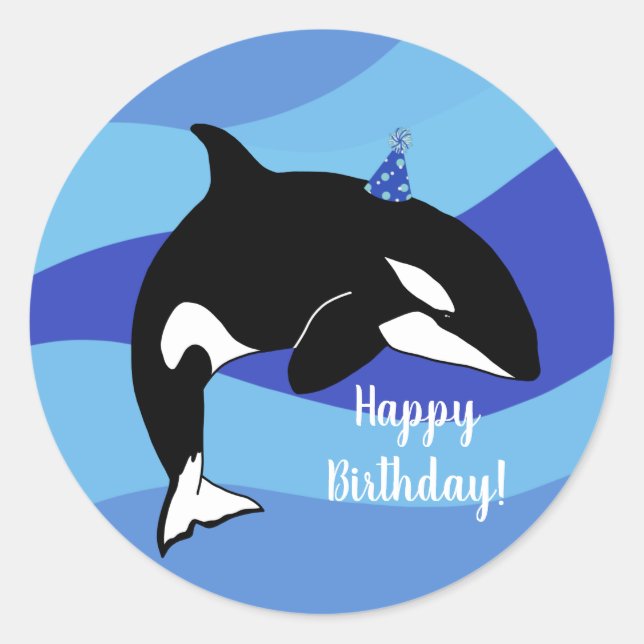 Sticker Rond Personnalisable Orca Killer Whale Anniversaire (Devant)