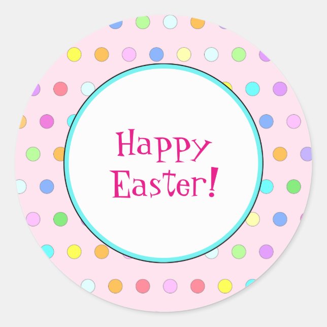 Sticker Rond Personnalisable Pink Happy Pois pastel de Pâques (Devant)
