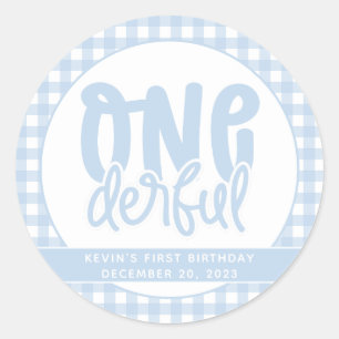 Sticker Rond Personnalisé 1er Anniversaire mignon Pastel Bleu O