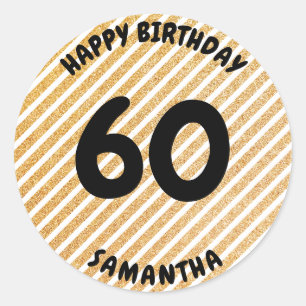 Sticker Rond Personnalisé 60e anniversaire Gold Parties scintil