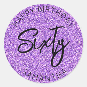 Sticker Rond Personnalisé 60e anniversaire Purple Parties scint